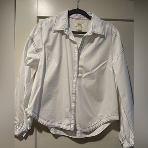 Maeve brand white button down shirt with black piping, 3/4 sleeve. Size 10